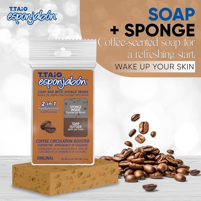 T. Taio Coffee Esponjabon Soap Sponge - Cleansing Shower Scrubber - Cleaning Bath Wash Scrub - Oil Removal - Massage & Lather Foot, Elbow, & Face - Bathroom Accessories (2-Pack) - Image 5